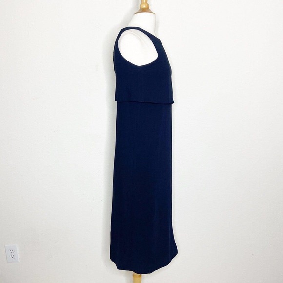 Oak + Fort Navy Overlay Sleeveless Leg Slit Dress Sz Xs - Picture 7 of 10